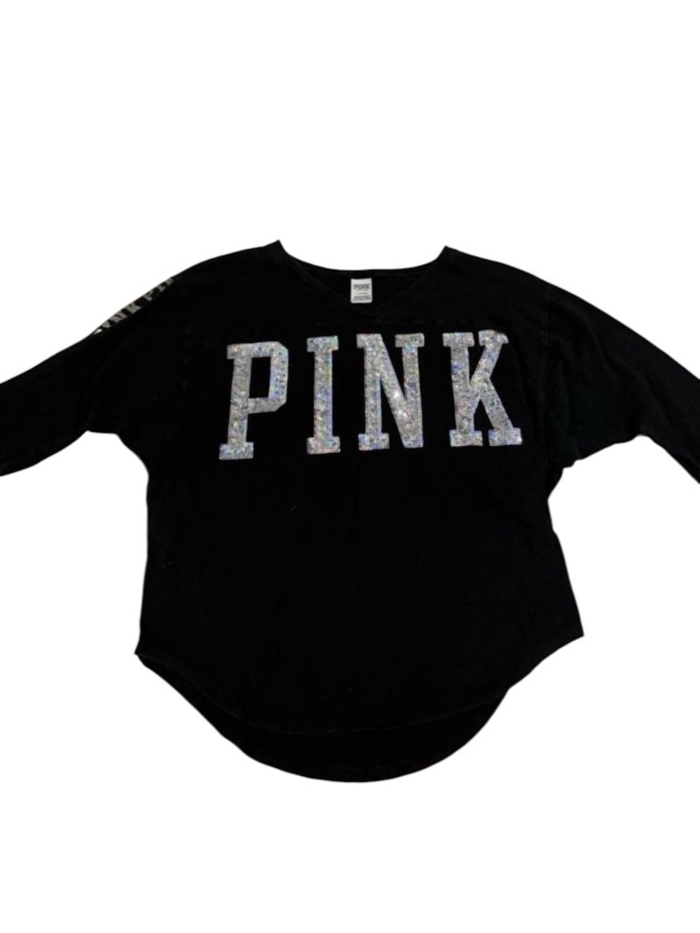 Pink VS Black Bling Quarter Sleeve Shitt